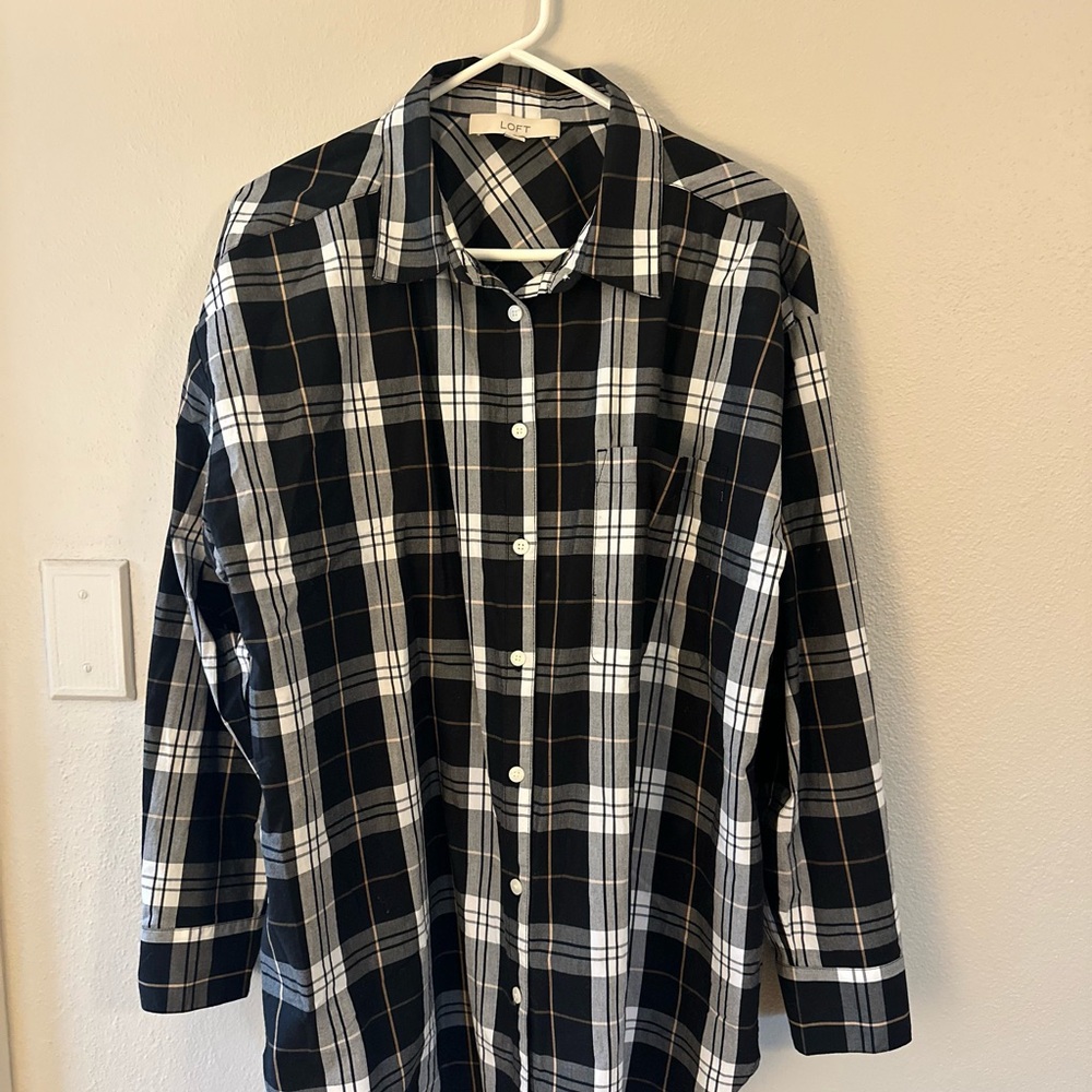 Loft Black and White Plaid Shirt